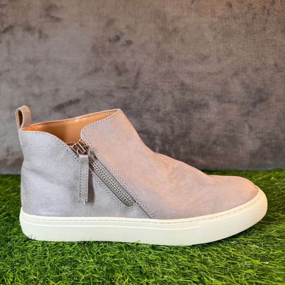 J CREW Grey Suede High Top Wedge Sneakers Zip Side Women's Size 7M